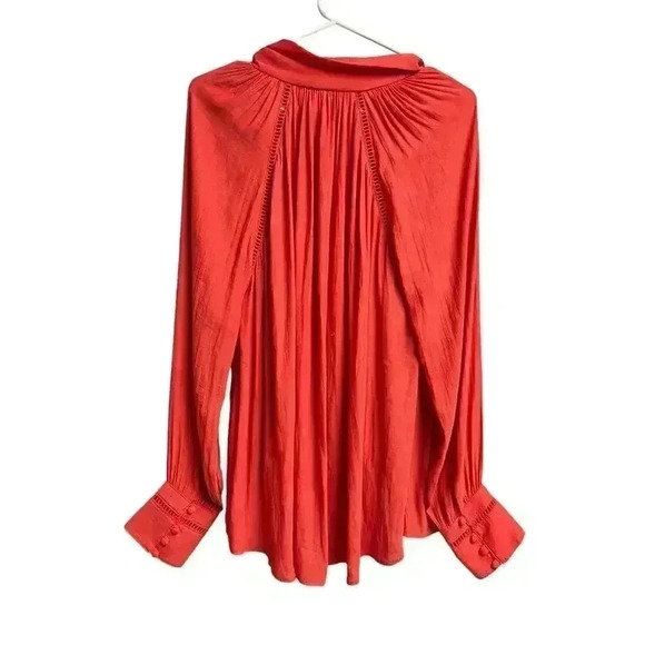 Free People Orange Tie Neck Long Sleeve Blouse Size Medium - Picture 10 of 10